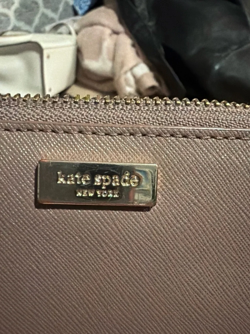 kate spade Saffiano Zip Wallet in Dusty Mauve